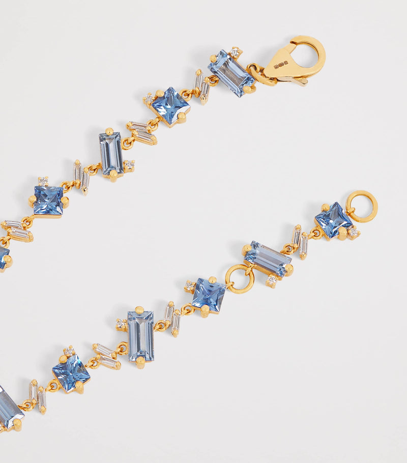 Suzanne Kalan yellow gold diamond and blue sapphire one of a kind bracelet, imported from the UK
