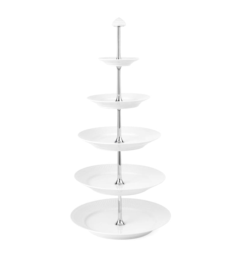 Royal Copenhagen white fluted 5-layer étagère cake stand, imported from the UK