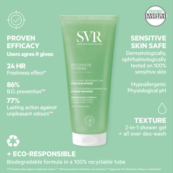 SVR Spirial deodorising shower gel 200ml (British brand)
