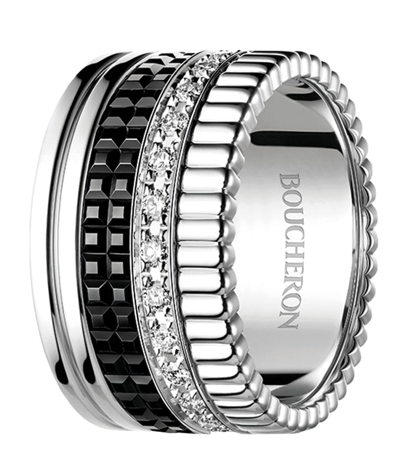 Boucheron Quatre Black ring 18-karat white gold with diamonds - British product