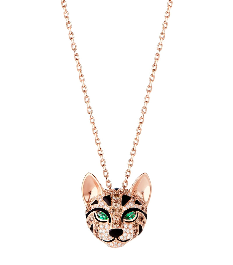 Boucheron rose gold leopard necklace with diamonds and emeralds, UK version