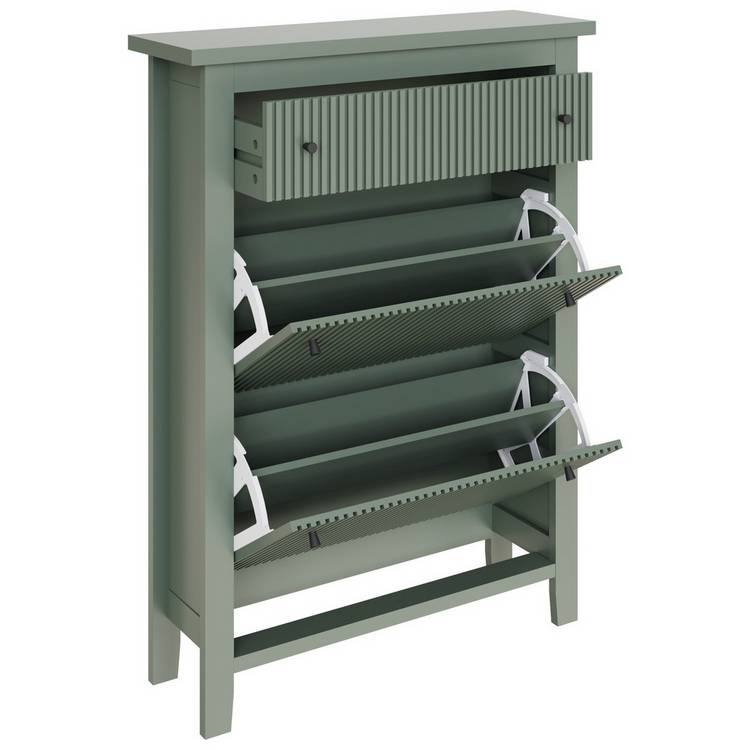 GFW green shoe cabinet with drawer, UK version