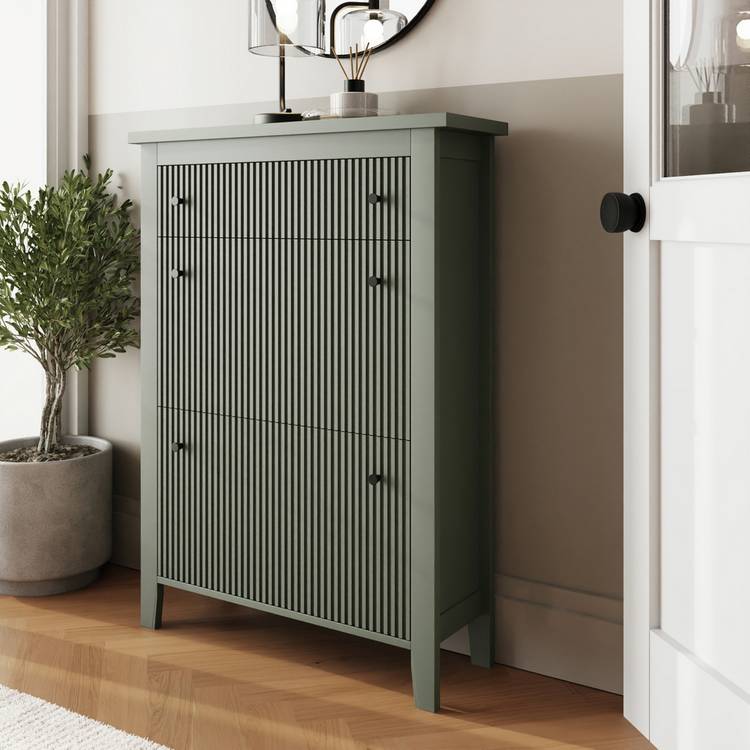 GFW green shoe cabinet with drawer, UK version