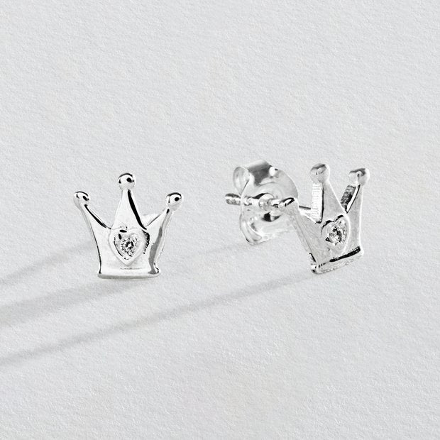 Revere children's crown stud earrings with cubic zirconia (British brand)
