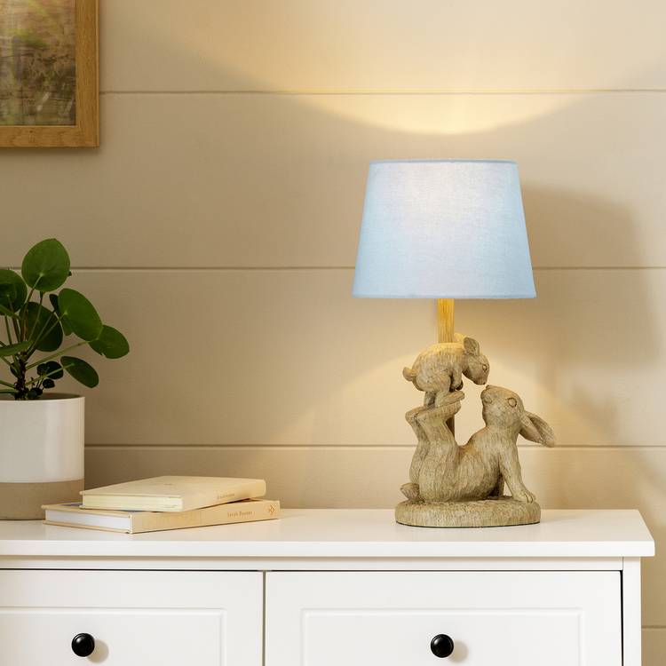 Argos Home resin bunny table lamp light oak blue H39cm, imported from the UK