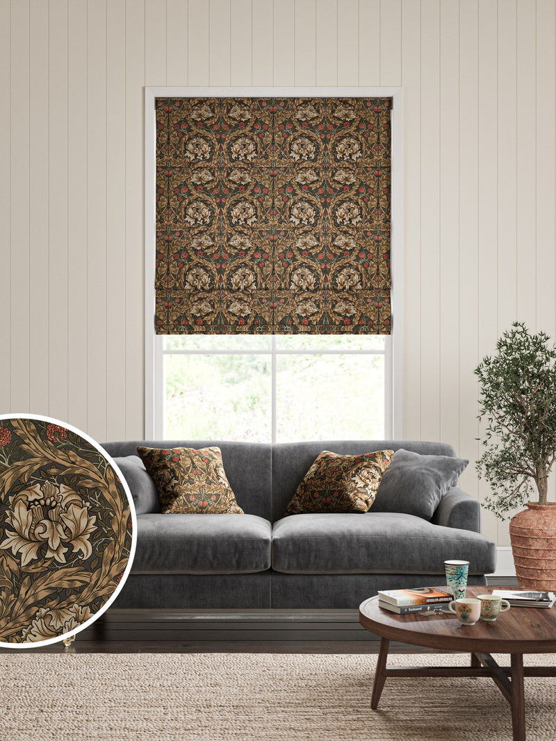 William Morris African Marigold velvet roman blind, imported from the UK