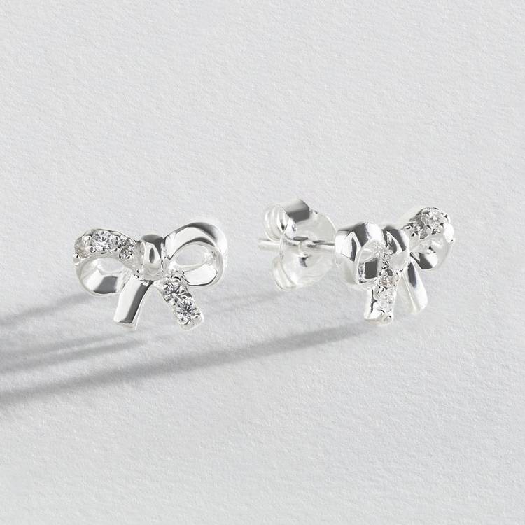 Revere sterling silver bow stud earrings cubic zirconia, imported from the UK