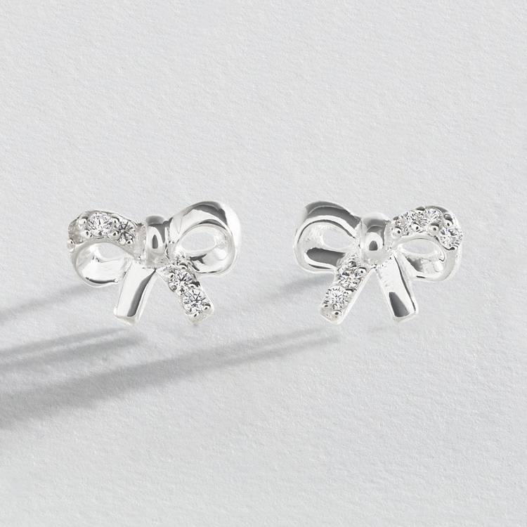 Revere sterling silver bow stud earrings cubic zirconia, imported from the UK