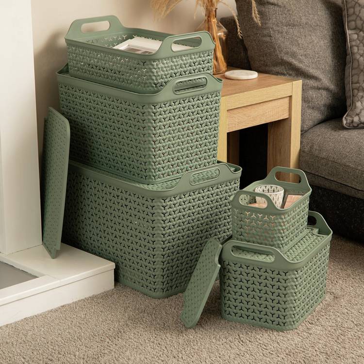 Strata Urban plastic storage baskets lilypad green 3 x 12L - British product