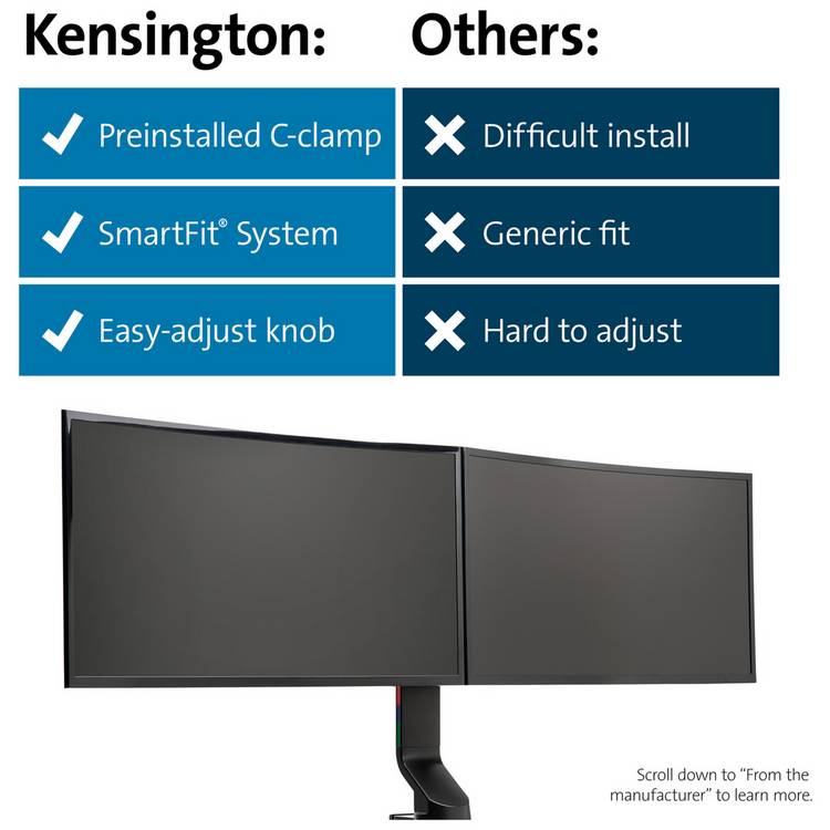 Kensington SmartFit black dual monitor arm - British product