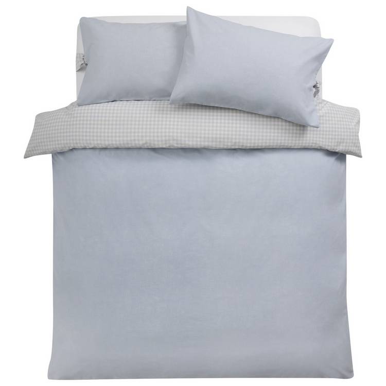 Argos Home cotton gingham sky blue bedding set single (British brand)