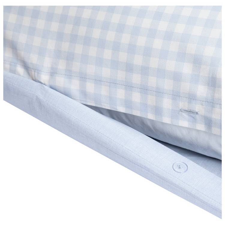 Argos Home cotton gingham sky blue bedding set single (British brand)