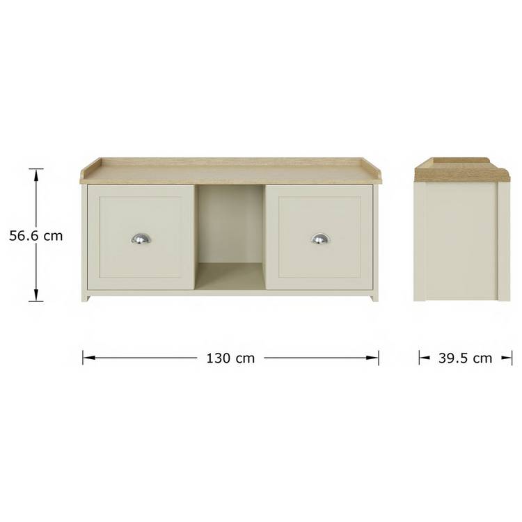 GFW Lancaster cream 2 door shoe storage bench, imported from the UK