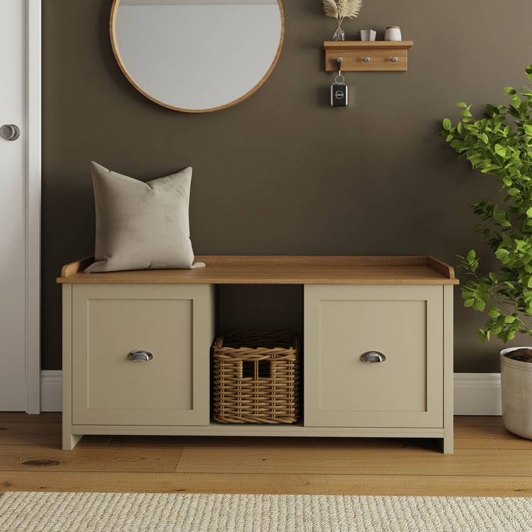 GFW Lancaster cream 2 door shoe storage bench, imported from the UK