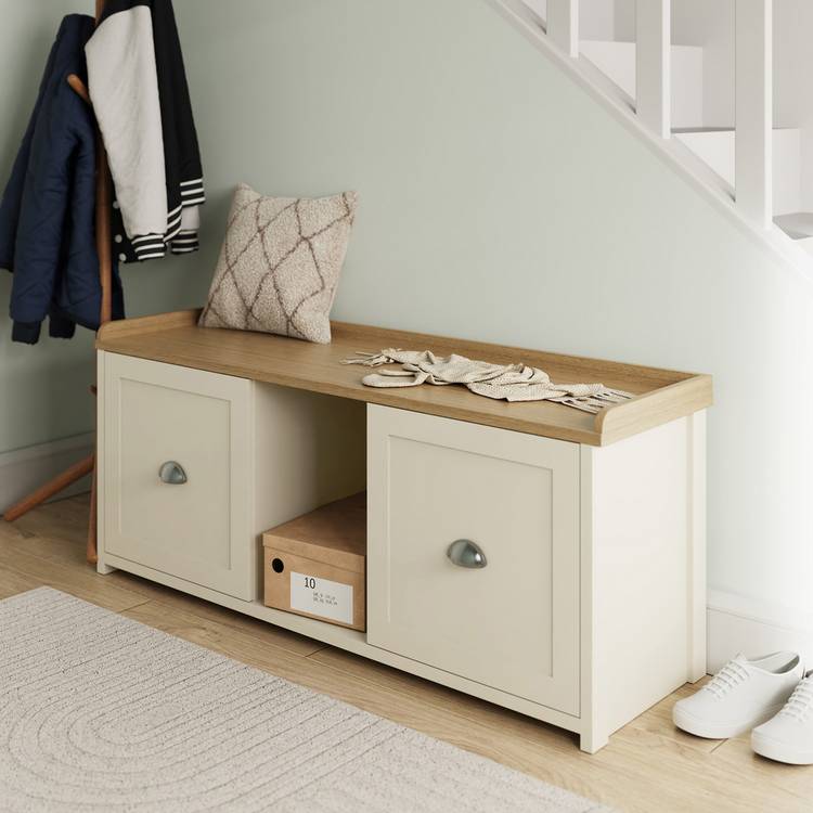 GFW Lancaster cream 2 door shoe storage bench, imported from the UK