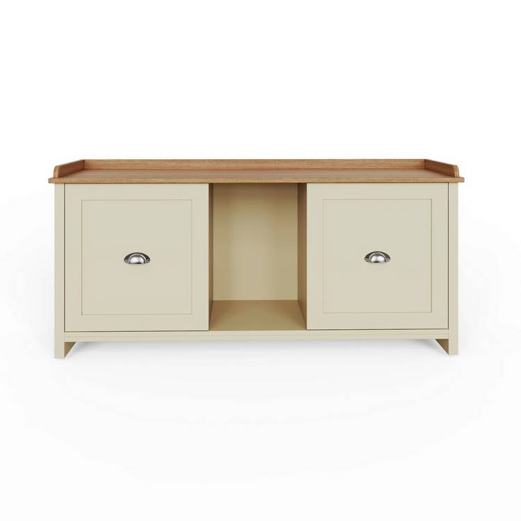 GFW Lancaster cream 2 door shoe storage bench, imported from the UK