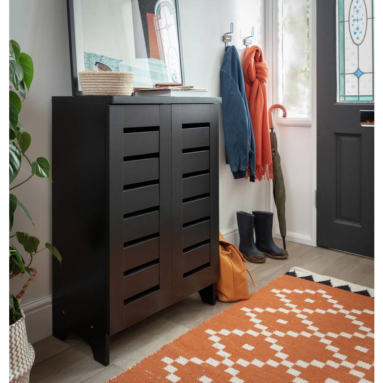 Argos Home black slatted shoe cabinet - British product