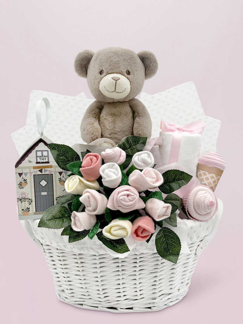 Babyblooms Frankie Bear pinkfarbener Geschenkkorb (britische Marke)