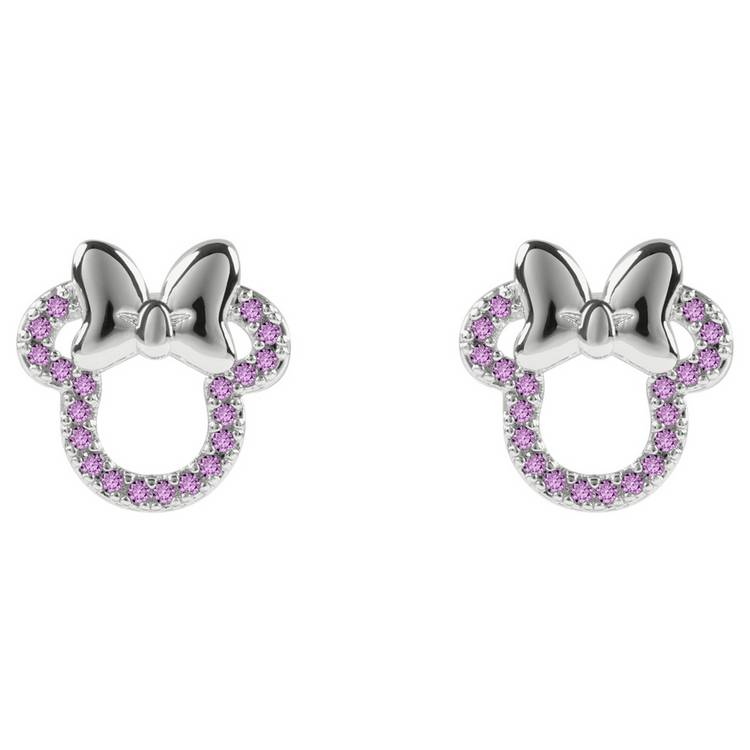 Disney silver plated Minnie Mouse stud earrings with pink stones (British brand)