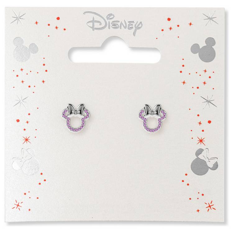 Disney silver plated Minnie Mouse stud earrings with pink stones (British brand)