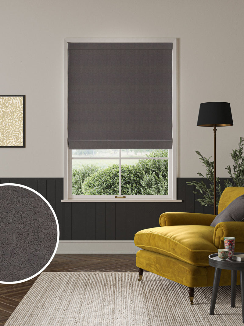 William Morris At Home Grey Lodden Embroidery roman blind, imported from the UK