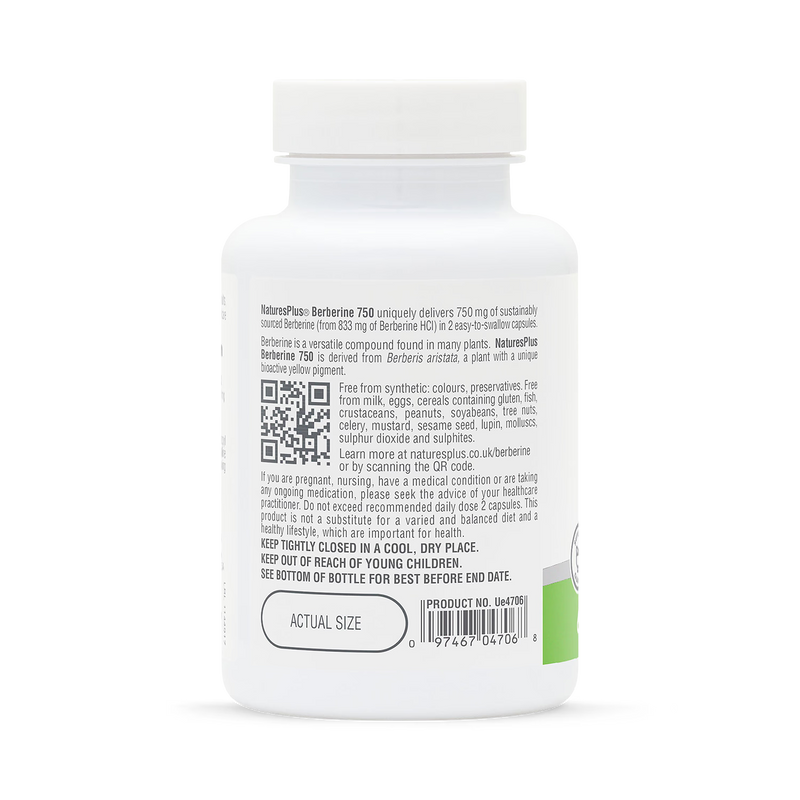 NaturesPlus berberine supplement 750mg 60 capsules - British product
