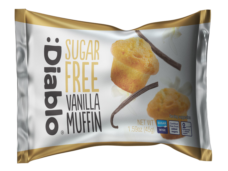 Diablo sugar free vanilla muffins individually wrapped 45g pack of 24, imported from the UK