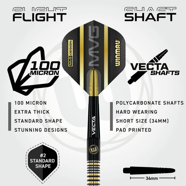 Winmau MVG Trilogy darts set 21.5g tungsten, imported from the UK