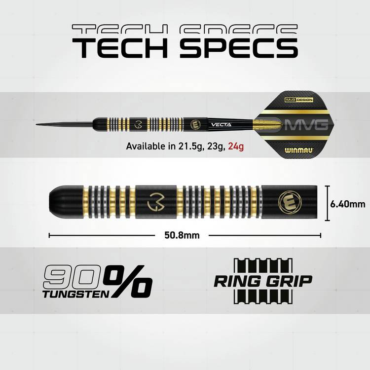 Winmau MVG Trilogy darts set 21.5g tungsten, imported from the UK