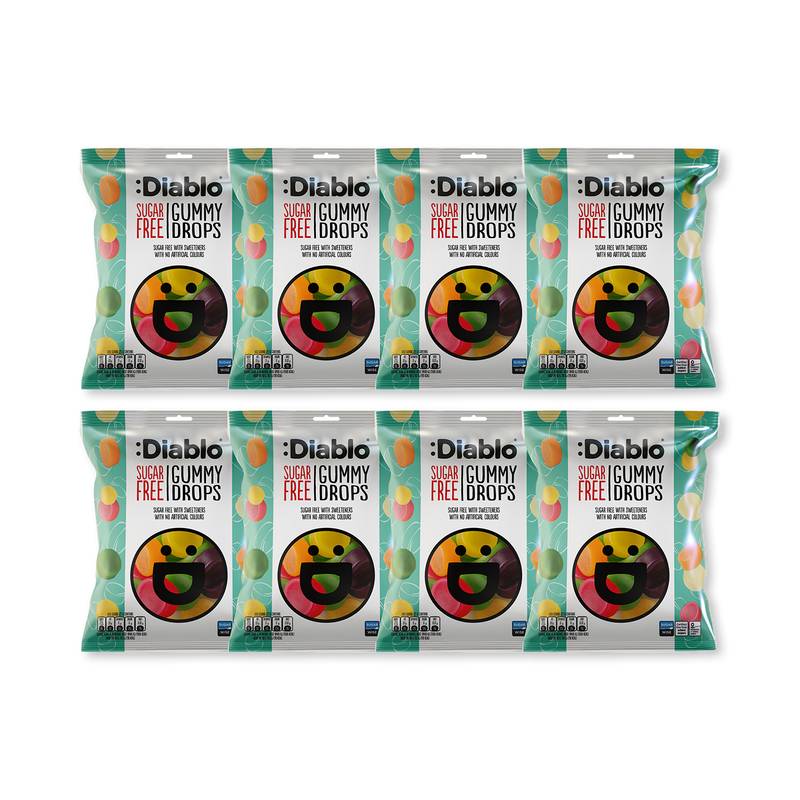 Diablo sugar free gummy drops assorted fruit flavours 75g pack of 8 (British brand)