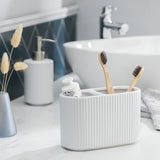 Argos Home white ribbed ceramic toothbrush caddy 10.7x17x7.5cm, imported from the UK