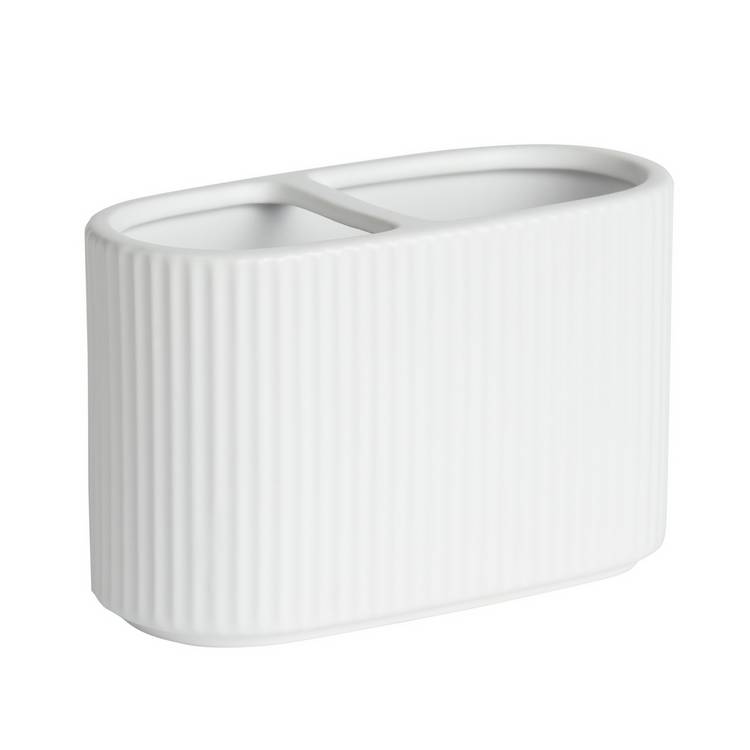 Argos Home white ribbed ceramic toothbrush caddy 10.7x17x7.5cm, imported from the UK
