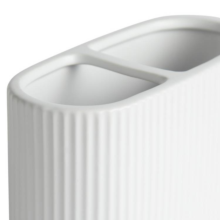 Argos Home white ribbed ceramic toothbrush caddy 10.7x17x7.5cm, imported from the UK