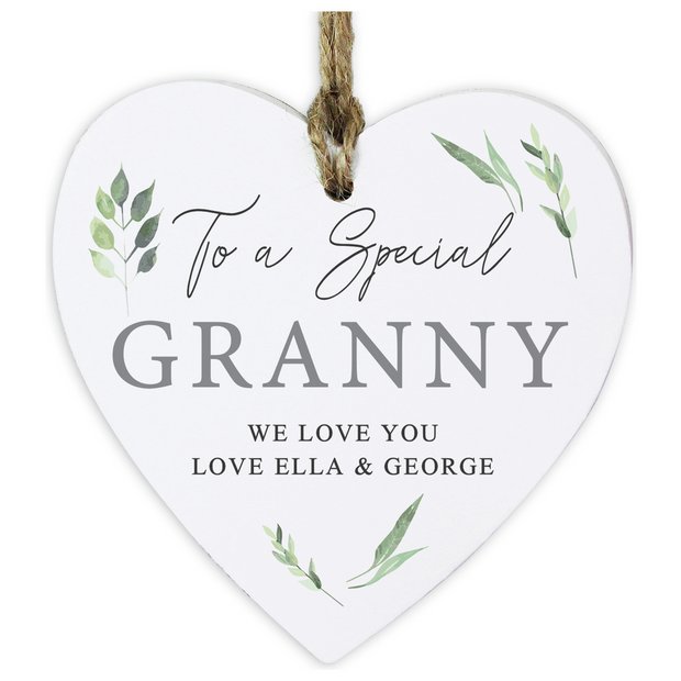 Personalised botanical wooden heart decoration (British brand)