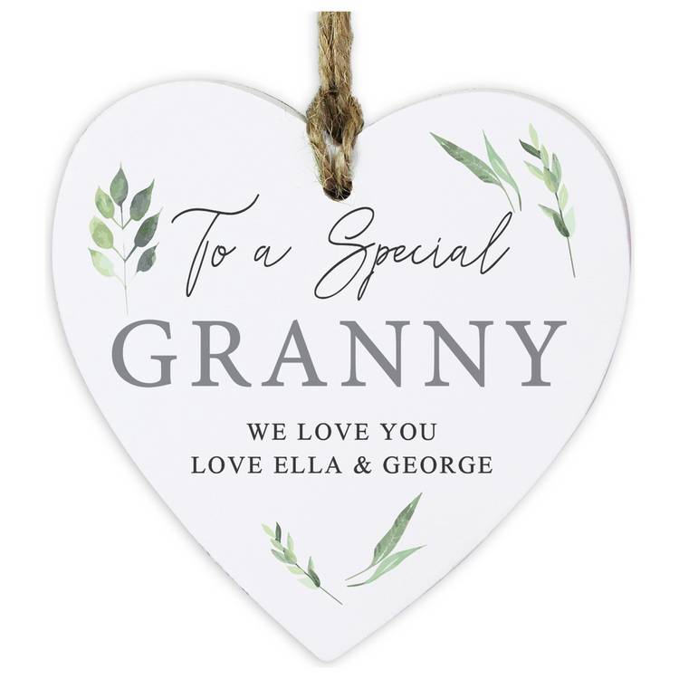 Personalised botanical wooden heart decoration (British brand)