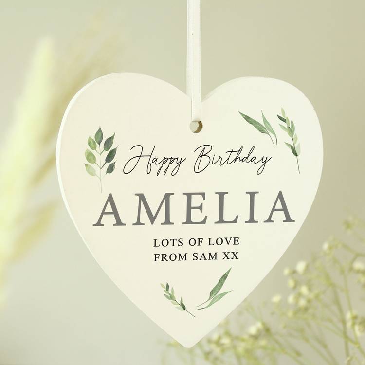 Personalised botanical wooden heart decoration (British brand)