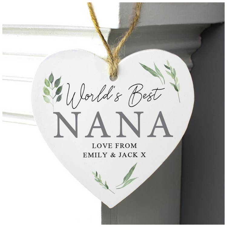 Personalised botanical wooden heart decoration (British brand)