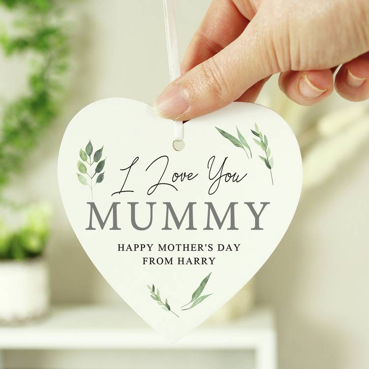 Personalised botanical wooden heart decoration (British brand)