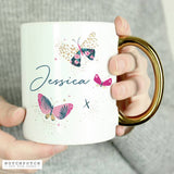 Personalised butterfly mug with gold handle 312ml, UK version