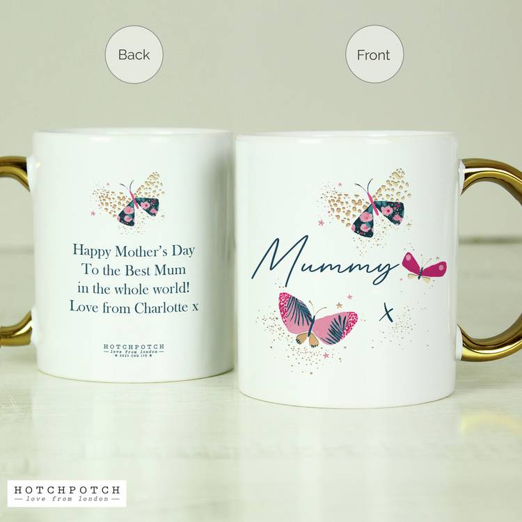 Personalised butterfly mug with gold handle 312ml, UK version