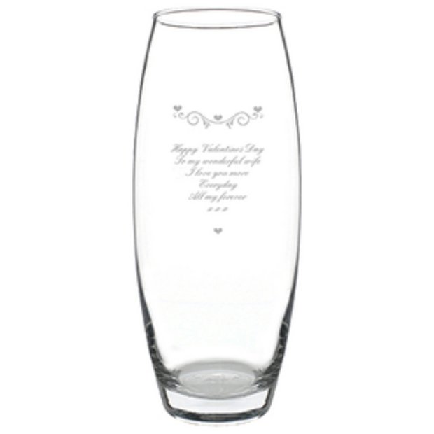 Personalised bullet vase hearts and swirls 22cm (British brand)