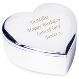 Personalised heart trinket box nickel plated with fabric interior (British brand)