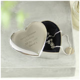 Personalised heart trinket box nickel plated with fabric interior (British brand)
