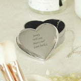 Personalised heart trinket box nickel plated with fabric interior (British brand)