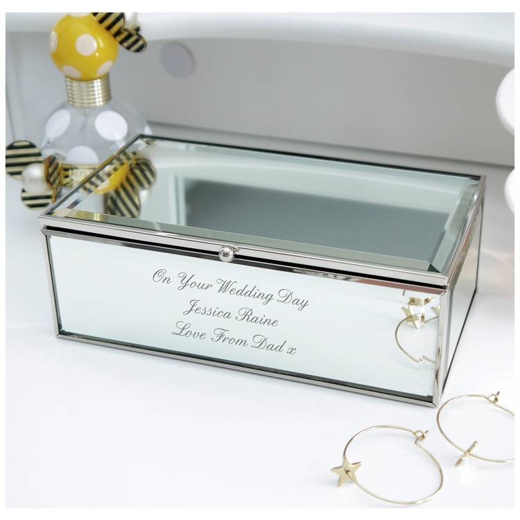 Personalised mirrored jewellery box with three compartments - British product