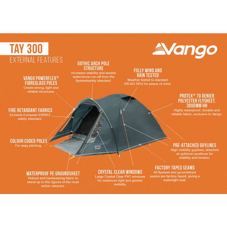 Vango Tay 300 three-person dome tent, UK version