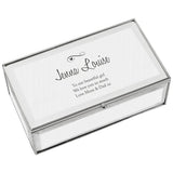 Personalised jewellery box with hearts and swirls design, mirrored glass, three compartments, UK version