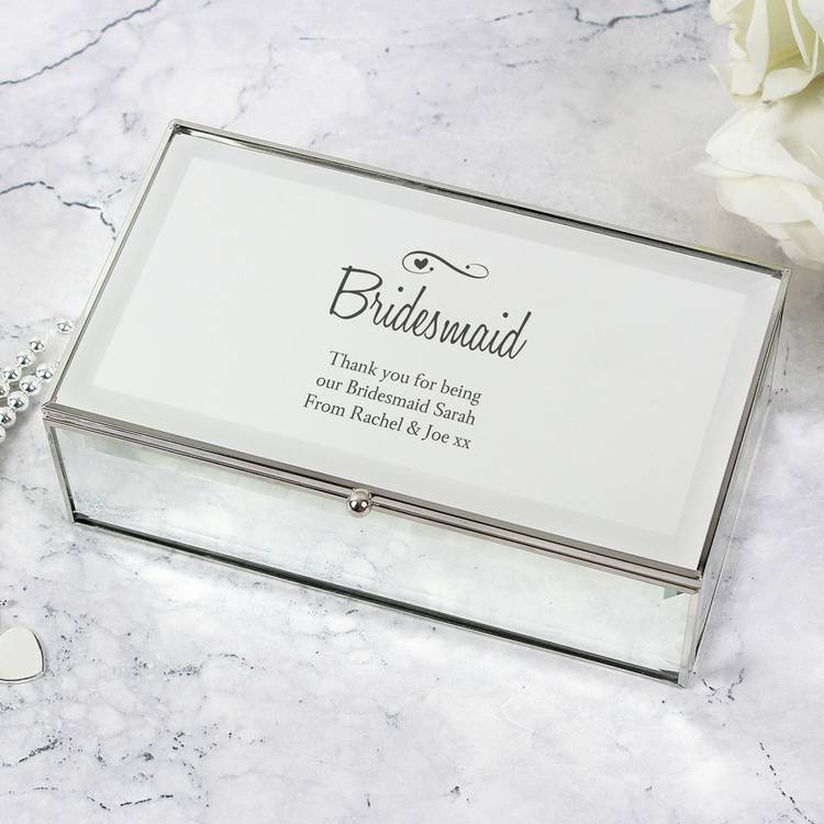 Personalised jewellery box with hearts and swirls design, mirrored glass, three compartments, UK version