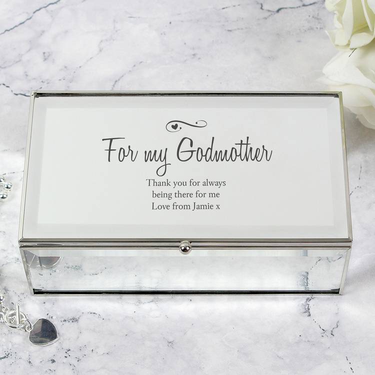 Personalised jewellery box with hearts and swirls design, mirrored glass, three compartments, UK version
