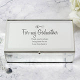 Personalised jewellery box with hearts and swirls design, mirrored glass, three compartments, UK version